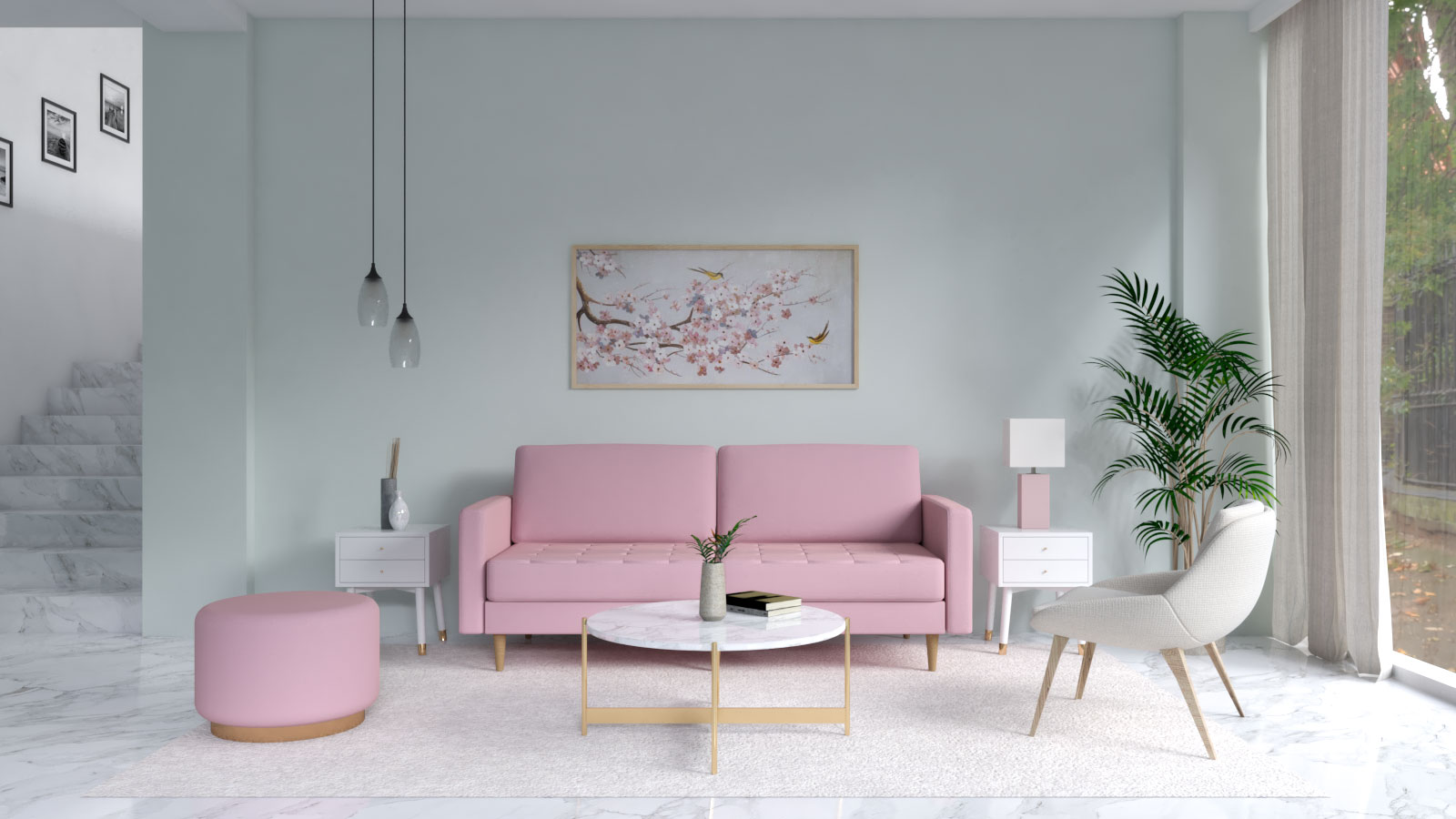 Thiết kế nội thất đẹp với tông màu xanh mint và hồng